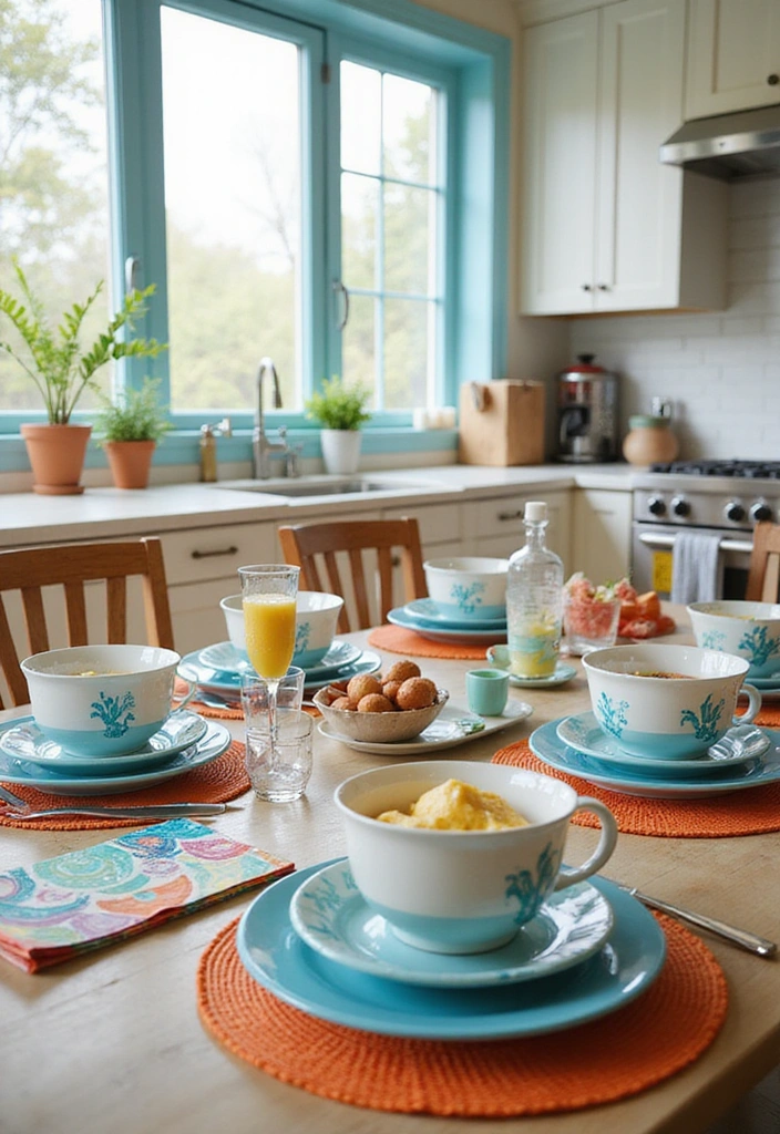 21 Coastal Kitchen Ideas That'll Make You Feel Like You're on Vacation Every Day! - 17. Colorful Dinnerware