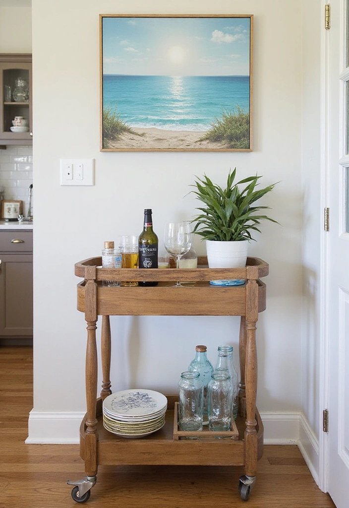 21 Coastal Kitchen Ideas That'll Make You Feel Like You're on Vacation Every Day! - 19. Coastal Bar Cart