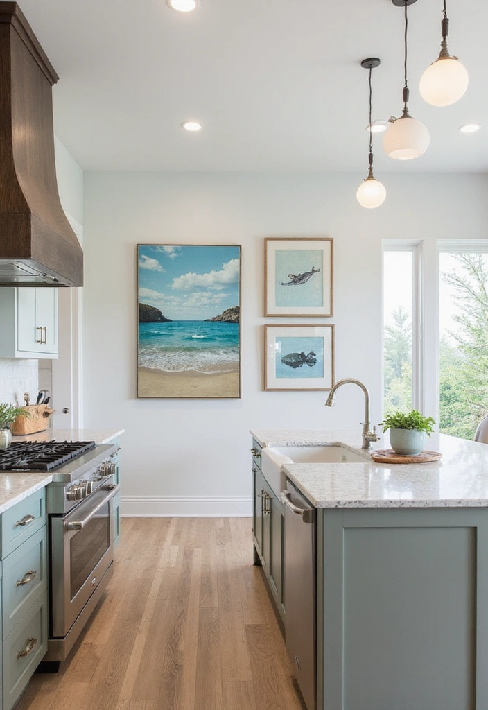 21 Coastal Kitchen Ideas That'll Make You Feel Like You're on Vacation Every Day! - 8. Ocean-Themed Artwork